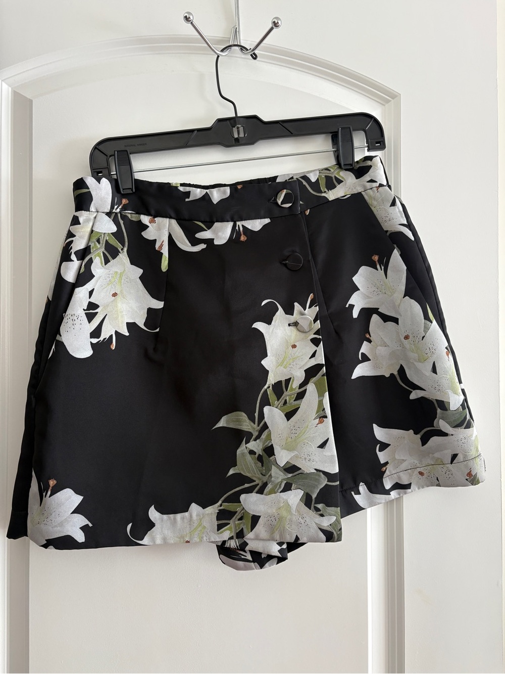 Black Floral Skort with White Lily Print by